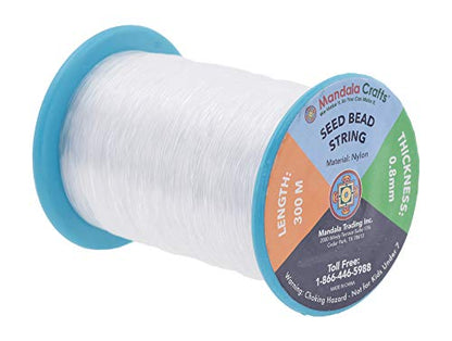 Mandala Crafts 0.8mm Clear String Seed Beads Monofilament Beading Thread | 328 Yds, Durable Invisible Wire, Strong Fishing Line, for Glass Beads, Hanging, Heavy Ornaments, Bracelets, Jewelry Making - size: 0.8mm 328 Yards