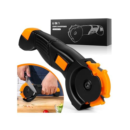 KimPump 6-in-1 Garden Tool & Kitchen Knife Sharpener with Ceramic, Professional Knives Sharpener for Sharpens & Polishes Blades, Lawn Mower Blades, Axe, & Scissors Sharpening Tool with Non-Slip Grip