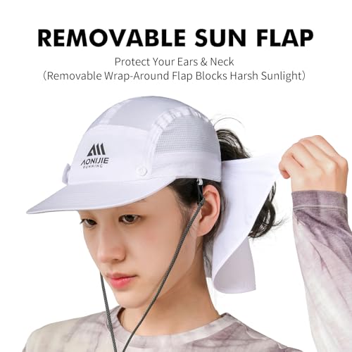 AONIJIE Sun Hat with Removable Neck Flap for Men & Women - Breathable Mesh Fishing Hat, Lightweight Hiking Sun Cap - color: White