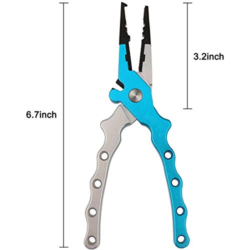 Aluminum Fishing Pliers, Wolfyok Stainless Steel Hook Removers Pliers, Saltwater Split Ring Tool & Braid Line Cutters with Sheath and Lanyard