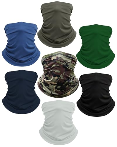 Xeoxarel Neck Gaiter, 7 Pack Cooling UV Protection, Bandana Face Mask Scarf for Men and Women - color: Black, Navy, Dark Grey, Olive Green, Royal Blue, Light Grey, Camo