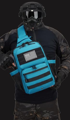 Tactical Sling Backpack Holster Range Shoulder Bag 15L Crossbody Bag Water Bottle Holder Radio Pouch 6 Elastic Slots - color: Light Blue