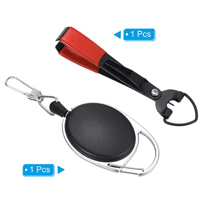 PATIKIL Fishing Quick Knot Tying Tool Stainless Steel 4 in 1 Fly Line Clipper with Fishing Retractor Combo for Angler Vest Pack Tool Gear, Black Red