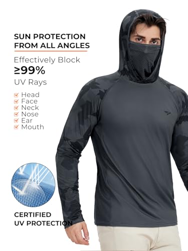 Rodeel UPF 50+ Men’s Long Sleeve Performance Fishing Hiking Shirt with Mask UV Neck Gaiter Hoodie - color: A1.5pack：black,grey,blue,green,brown, size: 3X-Large