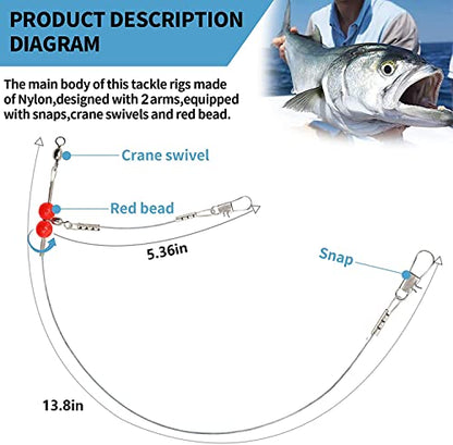 YOTO Fishing Leaders,Stainless Steel Tackle Rig with Tackle Lure Swivels Snaps, Saltwater rig Wire Leader Fishing Leader Wire Bottom rigs for Saltwater - color: White Fishing Leaders, style: 1arm-12pcs