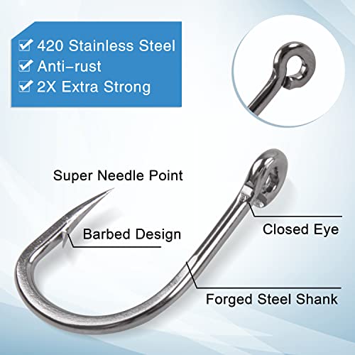 Saltwater Live Bait Fishing Hooks- 35pcs Inline Circle Hooks Catfish Bait Fish Hooks 2X Strong Stainless Steel Hooks for Big Game Fishing 1/0-12/0 - size: 7/0-35pcs