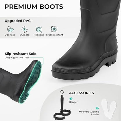 Calamus WaveWalker Fishing Waders for Men & Women, 100% Waterproof PVC Waders with Slip-Resistant Boots, Tear-Resistant Nylon - color: Military Green, size: M10/W12