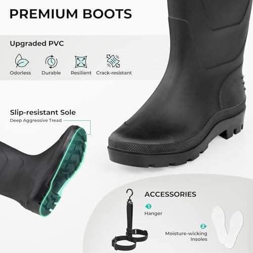 Calamus WaveWalker Fishing Waders for Men & Women, 100% Waterproof PVC Waders with Slip-Resistant Boots, Tear-Resistant Nylon - color: Military Green, size: M5/W7
