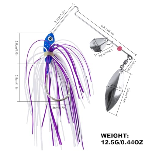 6 Pcs Bass Spinner Baits, Spinnerbait Fishing Lures Hard Metal Swimbait for Bass Pike Trout Salmon