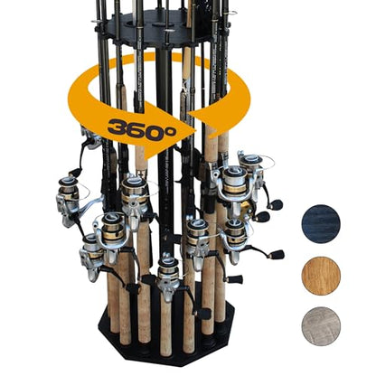 Rush Creek Creations 16-Rod Round Fishing Rod Holder for Garage, 360° Access Fishing Pole Holder for Fishing Rods, Reels, Gear, and Accessories, Securely Holds 16 Rods, Black - color: Black