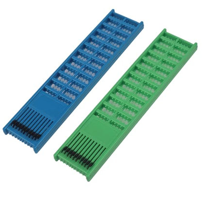 Fishing Snelled Hook Holder, 2-Pack Double-Sided Lead Tray with Spring Clips, 6x27cm Blue and Green Plastic Organizer for Fishing Rigs, Hooks, Lures and Jigs