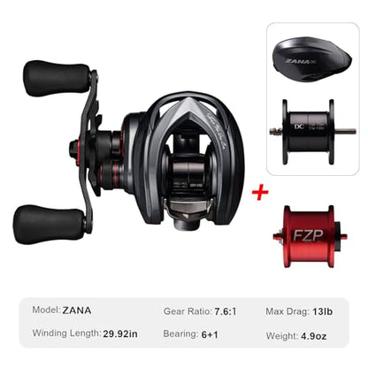 PURELURE Zana MAX Baitcasting Reel, SV+DC Dual Brake System Fishing Reel with Extra DC Side Cover+DC Spool, 7.3 Gear Ratio 22LB Drag Anti-Backlash Aluminum Frame Baitcaster Reels for Bass Pike - size: ZANA-13LB, style: Left Hand