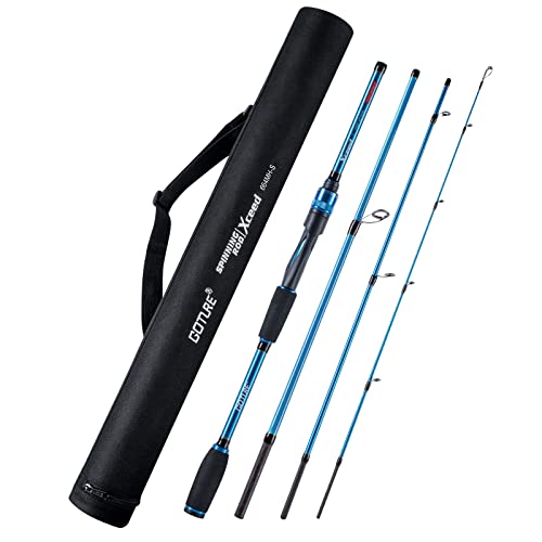 Goture 4-Piece Travel Carbon Fishing Rod M/MH Action 6.6-12ft Multi-Colors | Goture multi-spec travel fishing rods adopt upgraded high-grade carbon fiber blank with premium Fuji line guides - color: Blue, size: Spinning/8'-Moderate-Fast/Medium-Heavy