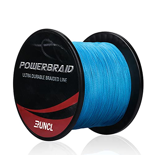 RUNCL PowerBraid Fishing Line 4/8/9 Strands, Braided Fishing Line 300/500/1000Yds - Seamless Weaving Tech, Enhanced Coating Tech, Zero Stretch, High Sensitivity, Smaller Diameter - Braid Line 15-115LB - color: Blue, size: 15LB-1000yds(4 Strands)