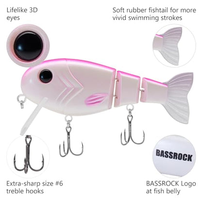 BASSROCK Topwater Fishing Lures for Bass Pike Salmon Floating Swimbait Jointed Crankbait Freshwater Saltwater 4.9in/1.76oz RK1001 - color: Pink Back, size: 3.9in/1.04oz