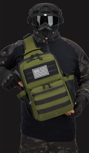 Tactical Sling Backpack Holster Range Shoulder Bag 15L Crossbody Bag Water Bottle Holder Radio Pouch 6 Elastic Slots - color: Army Green