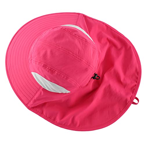 Connectyle Kids Large Brim UV Protection Sun Hat with Neck Flap Mesh Fishing Cap - color: Hot Pink