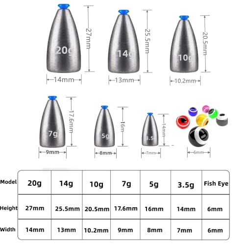 161Pcs/Box Worm Fishing Sinker Weights Kit with Soft Plastic Core（20g,14g,10g,7g,5g,3.5g Mixed, 61Pcs Bullet Lead Fishing Weights, 100 Pcs Eye Beads Bait, Don't Hurt Line Texas Rig