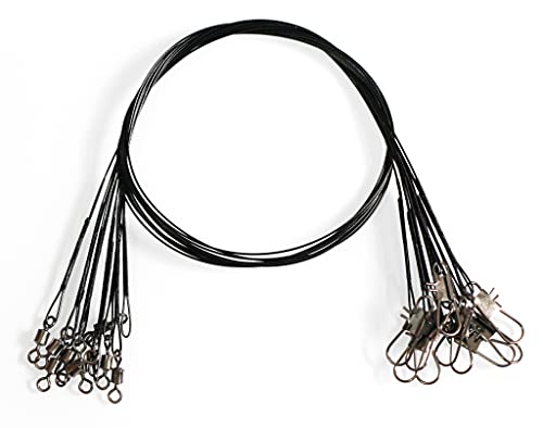 10pcs Fishing Wire Leaders Heavy Duty Nylon-Coated Fishing Line Wire Leaders with Swivels and Snaps 18inch, 45LB - color: 10pcs black