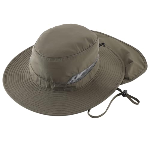 Connectyle UPF 50+ Wide Brim Sun Hat for Men Women UV Protection Fishing Hat with Neck Flap Outdoor Safari Bucket Hiking Hats - color: Army Green