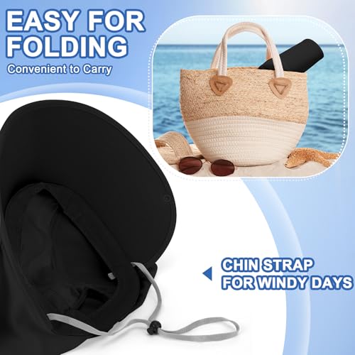 Skicuff 1/3 Pcs Women Sun Hat with Neck Flap Face Cover UPF 50+ UV Protection Wide Brim Visor Fishing Hat for Outdoor Hiking - color: Black