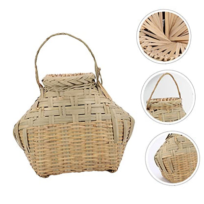 HANABASS Fishing Basket Bamboo Woven Portable Reusable Outdoor Shrimp Container Accessory