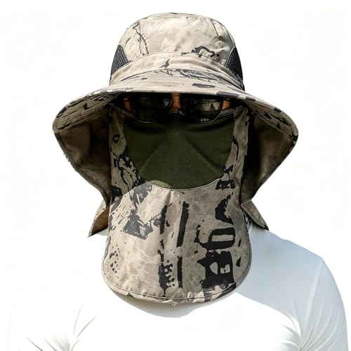 ALANDUO Wide Brim XXL Sun Hats for Men Big Head, UPF 50+ Fishing Sun Hat with Neck Face Flap, Safari Boonie Hat for Men Women - color: Ink Khaki