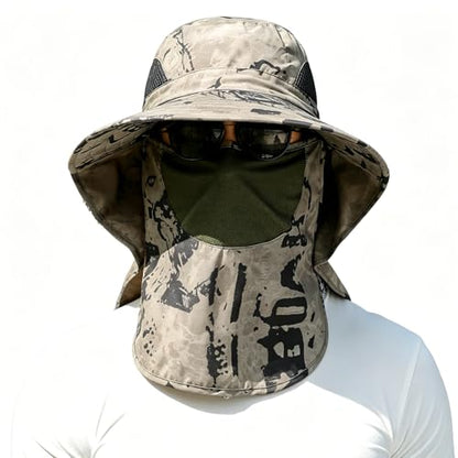 ALANDUO Wide Brim XXL Sun Hats for Men Big Head, UPF 50+ Fishing Sun Hat with Neck Face Flap, Safari Boonie Hat for Men Women - color: Ink Khaki