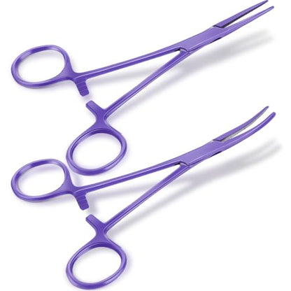 BBTO Hemostat Curved and Straight Hemostat Forceps Piercing Pliers Forceps, Stainless Steel Straight and Curved Pliers, Fishing Tweezer(Lilac,2 Pcs) - color: Lilac