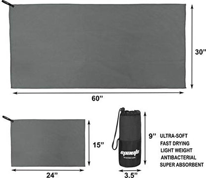 EPAuto 2-Pack Microfiber Quick Dry Travel Towel Set, Gray | Lightweight, Super Absorbent, Compact, 60"x30" & 24"x15", for Gym/Camping/Beach/Yoga/Backpacking - color: Grey