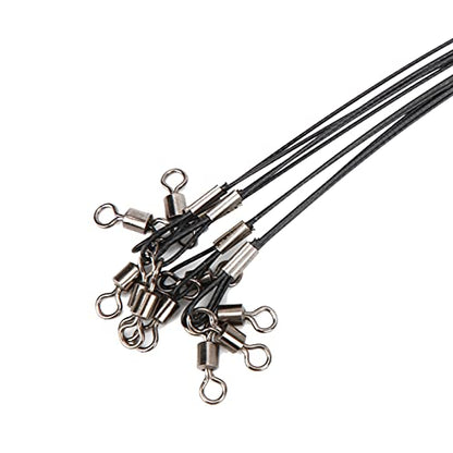 Anti Bite Fishing Line Steel Wire Leader with Rolling, Heavy Duty Fishing Wire Leash for Sea Enthusiasts - color: Black