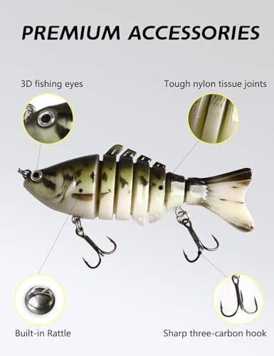 5PCS Realistic Multi Jointed Fishing Lures kit, Sharp Triple Hook Fishing Gear for Bass, Trout, Crappie, Walleye, Pike, Bluegill, Slow Sinking em Freshwater, Saltwater, THOUISLAND