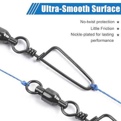 AGOOL Fishing Swivels Snaps Ball Bearing Swivels with Coastlock Snaps Stainless Steel Fishing Tackle Line Lure Leader Connector Quick Change Terminal Tackle for Lures, Leaders and Rigs - size: Size 3+3(60lb)