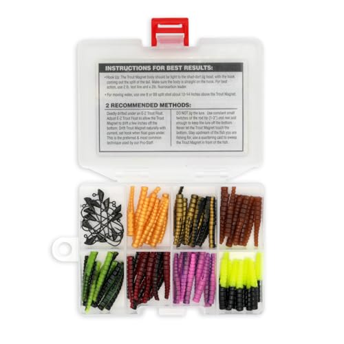 Trout Magnet 82 Piece Panfish Magnet Kit, with A Longer Shad Dart Hook, Includes 70 Split Tail Grub Bodies, 12 Black Size 8 Mustad Hooks, Catches All Types of Fish