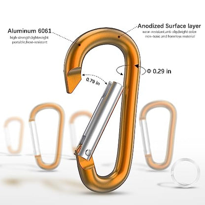 sprookber 3" Aluminum Carabiner D Ring, Caribeener Clips, Spring Snap Hook for Keychain Clip, Set of 10 - color: Gold
