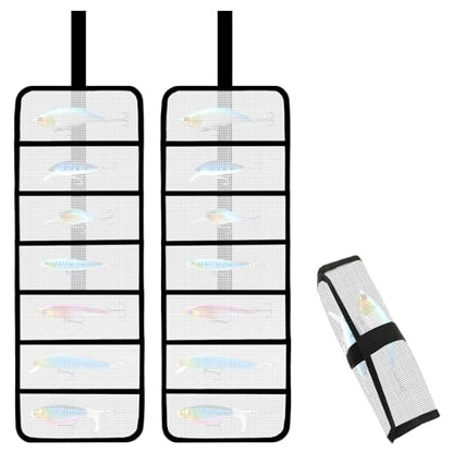 2pcs Roll Up Fishing Lure Wraps Set - Durable 6 Pocket Protective Cover, Saltwater & Freshwater Hook Covers, Trolling Lure Fabric Protector Tackle Box Organizer for Fishing Tackle Storage