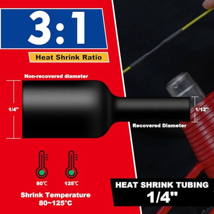 1/4" Heat Shrink Tubing, 65FT Marine Grade 3:1 Shrink Ratio Shrink tubing, Adhesive Lined Heat Shrink Tube, 1/4 Waterproof Shrink Tube for Wires Home Automotive-Black - size: 1/4"-65 Feet