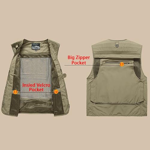 Saukiee Mens Vest Lightweight Vest Men Fishing Travel Work Pesca Safari Combat Hunting Cargo Vest Jacket with Pockets M - color: Army Green, size: XX-Large