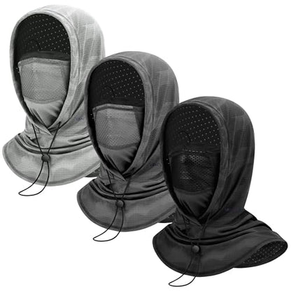 YANIKY Summer Cooling Balaclava with Breathable Holes, Sun UV Protection Face Mask for Running, Cycling, Fishing, Men & Women - color: gray Tones Set (Black/Dark Gray/Light Gray)