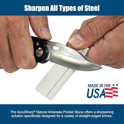 AccuSharp Pocket Stone Sharpener with Pouch, 3 Inch Dual-Sided Sharpening Stone for Knives, Fish Hooks, Camping, Hunting Knives, Restores, Repairs & Hones Blades, Natural - color: Natural