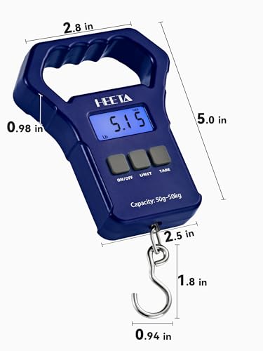 HEETA Fish Scale, 110lb/50kg Digital Portable Hanging Fishing Weight Scale with Backlit LCD Display, Luggage Scale with Hook, Non-Slip Large ABS Handle & 2 AAA Batteries, Fishing Gifts Gear for Men - color: Blue
