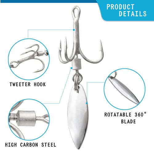 21Pcs Treble Hooks Willow Bladed Replacement Spinner Fishing Hook Set | Trout Bass Silver Three Treble Hooks for Freshwater and Saltwater