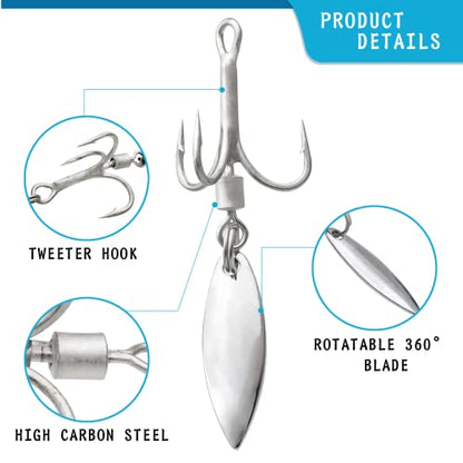 21Pcs Treble Hooks Willow Bladed Replacement Spinner Fishing Hook Set | Trout Bass Silver Three Treble Hooks for Freshwater and Saltwater