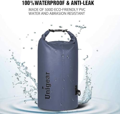 Unigear Dry Bag Waterproof, 2L/5L/10L/20L/30L/40L Floating and Lightweight Bags for Kayaking, Boating, Fishing, Swimming and Camping with Waterproof Phone Case - color: Gray, size: 10L