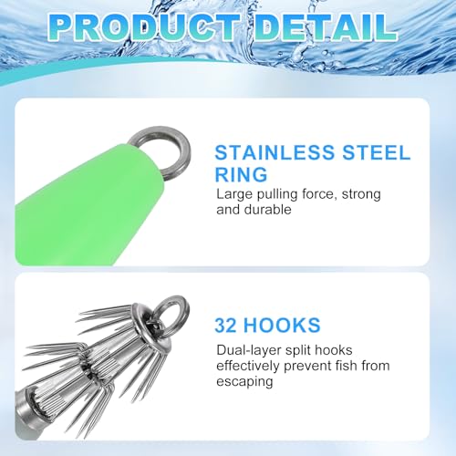 Luminous Squid Jig Hooks, Squid Jigs Saltwater Glow in Dark Dual-Layer Hooks - Fit for Cuttlefish Sleeve Night Fishing - color: Luminous Green