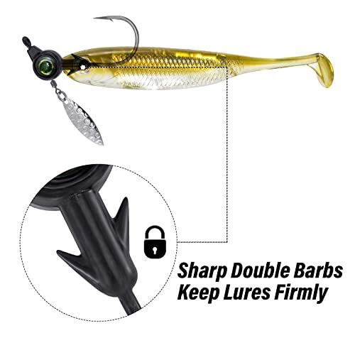 Dr.Fish 10 Pack Underspin Jigs Heads 3D Eye Freshwater Swimbait Jig Freshwater Bass Walleye Fishing Mustad Hooks Willow Blade 1/8oz,3/16oz,1/4oz,3/8oz - color: Black, size: 1/4oz(#4/0 Hooks)