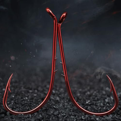 Baitholder Fishing Hooks 100 Pack - Double-Barbed Long Shank for Bluegill Bass Trout Walleye Black/Red, 8/0-#8 - color: 1-Red, size: 1/0 100-Pack