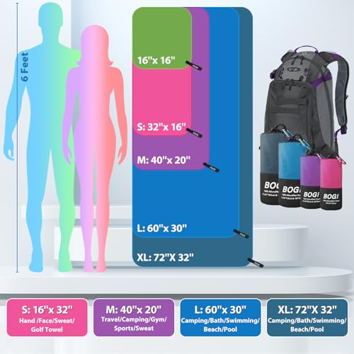 BOGI Microfiber Quick Dry Travel Sports Towel, Blue, 60"x30"+16"x16" - color: Blue, size: L:60''x30''+16''x16''