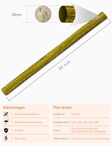 Accering Non Slip Fishing Rod Shrink Wrap (φ25mm, Elm Wood Grain) | L1.64 ft, Shrink Ratio: 1.8:1. Ideal for fishing rod, wooden handle. - color: Elm Wood Grain, size: φ25mm, L1.64 ft