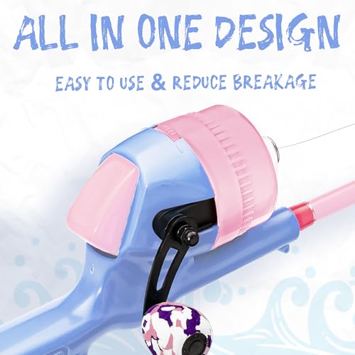 Kids Fishing Pole, Telescopic Fishing Rod, Toddler Collapsible Fishing Rod and Reel Combo with Tackle Box, Fishing Line, Bobber, and Soft Lures for Boy, Girl, Youth, Beginner, Over 4 Years Old - color: Lavender & Blossom Pink